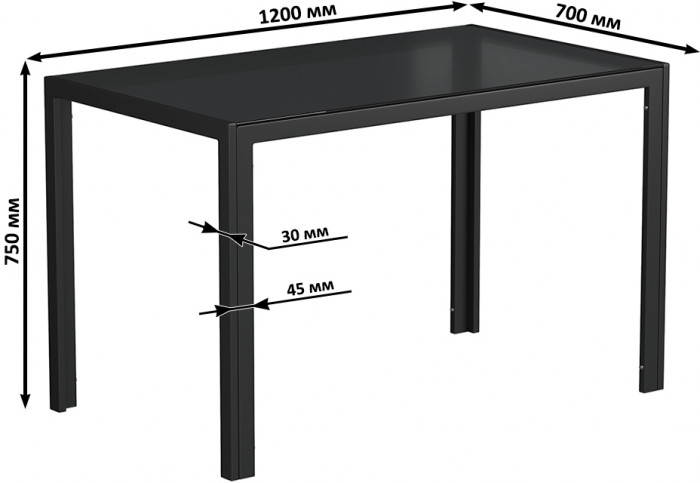 Обеденный стол Мебель--24 DT-1481, цвет чёрный, ШхГхВ 120х70х75 см., столешница закалённое стекло 6 мм., максимальная нагрузка 80 кг.