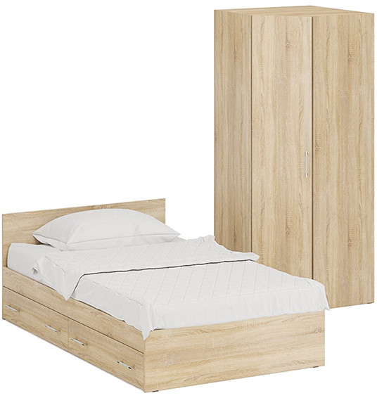 Кровать с ящиками 1200 + угловой шкаф Стандарт, дуб сонома