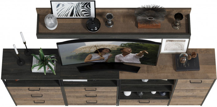 Трувор Гостиная 008, цвет дуб гранж песочный/интра, ШхГхВ 241х37х195 см., универсальная сборка