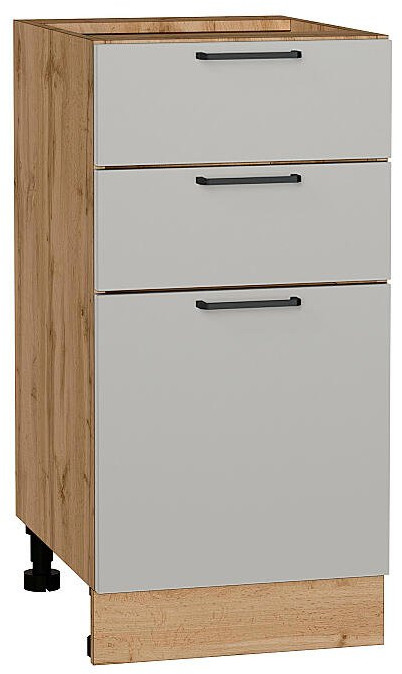 Кухонный гарнитур угловой Флэт-05, ЛДСП, 400×100 см, Вотан/Светло-серый, стеклополки (Пирит светлый)