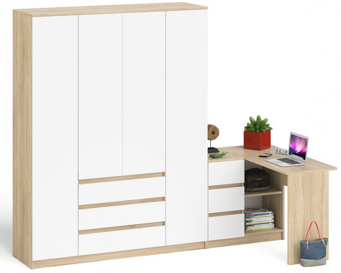 Мори компьютерный стол МС-16 левый + Шкаф МШ1600.1, дуб сонома/белый