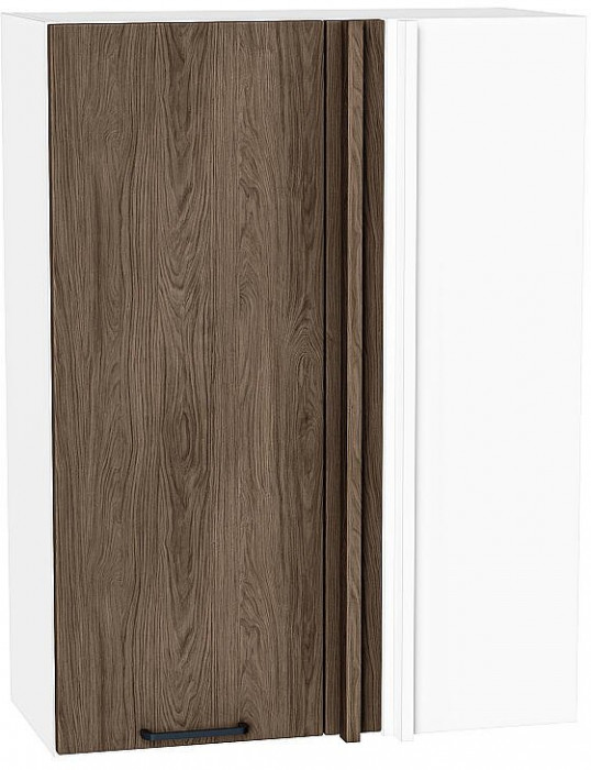 Кухонный гарнитур угловой Флэт-02, МДФ, 170×240 см, Белый/Коричневый дуб (Мрамор альпийский)