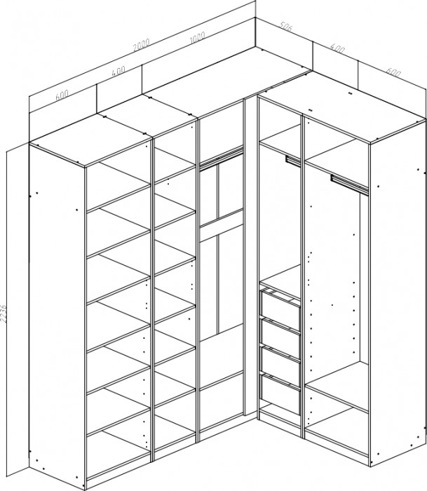Гардеробная Ларго угловая, вариант №13 (без фасадов), Кашемир