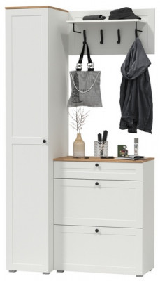 Остин Прихожая 23, цвет белый шагрень/дуб крафт золотой, ШхГхВ 120х54,3х229,6 см., универсальная сборка