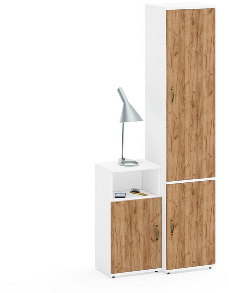 Лидер-8 Пенал МД 22Б + Тумба МД 3.19, белый шагрень/крафт золото