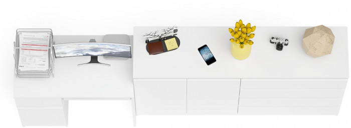 Мори компьютерный стол МС-1 левый + Комод МК1600.1, белый