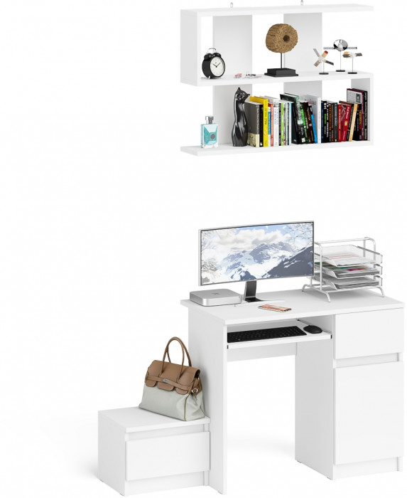 Мори компьютерный стол МС-1 правый + Тумба ТМП400.1 + Полка 900, белый