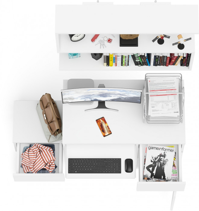 Мори компьютерный стол МС-1 правый + Тумба ТМП400.1 + Полка 900, белый