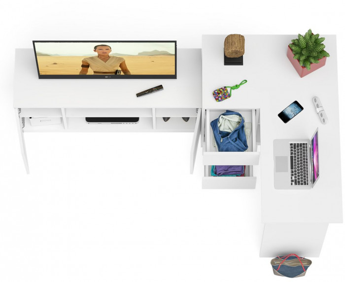 Мори компьютерный стол МС-16 левый + Тумба МТВ1200.1, белый