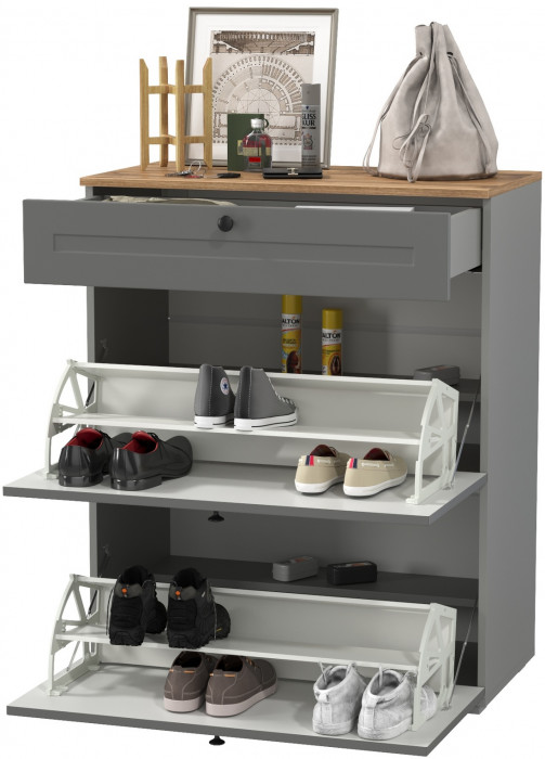 Остин 16.121 Тумба для обуви, серый графит/дуб крафт золотой