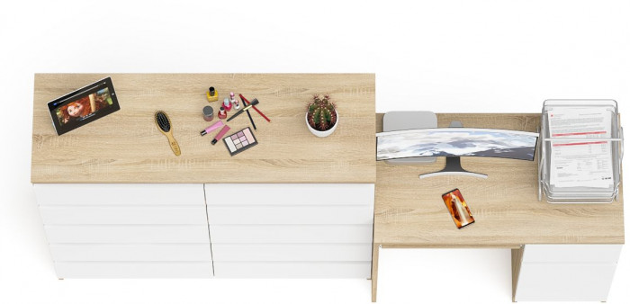 Мори Стол компьютерный МС-1 правый + Комод МК1200.10, цвет дуб сонома/белый, ШхГхВ 210,4х50х115 см., выдвижной ящик справа, НЕ универсальная сборка