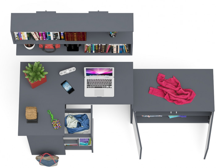 Мори Стол компьютерный МС-16 левый + Тумба МА900.1 + Полка 1200, цвет графит/белый, ШхГхВ 214,8х84,9х209,6 см., НЕ универсальная сборка