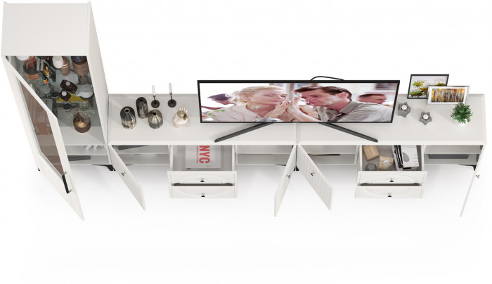 Валенсия Гостиная № 079, ЛДСП белый шагрень/МДФ белый шагрень