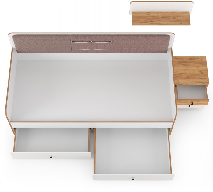 Вуди Компоновка № 33, цвет белый премиум/дуб крафт золотой/саванна латте, сп. м. 900х2000 мм., б/м, основание есть, матрас высотой до 200 мм.