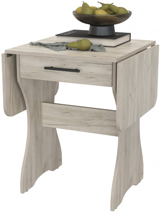 Стол обеденный раскладной с ящиком 6-02.120ТМдкс, цвет дуб крафт серый, ШхГхВ 120х57х75 см., 60х57х75 см. сложенный