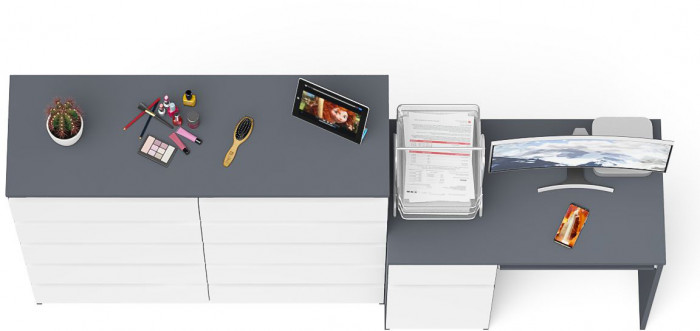 Мори Стол компьютерный МС-1 левый + Комод МК1200.10, цвет графит/белый, ШхГхВ 210,4х50х115 см., выдвижной ящик слева, НЕ универсальная сборка