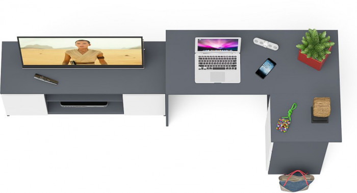 Мори Стол компьютерный МС-16 правый + Тумба МТВ1200.1, цвет графит/белый, ШхГхВ 244,8х84,9х76,6 см., выдвижные ящики справа, НЕ универсальная сборка