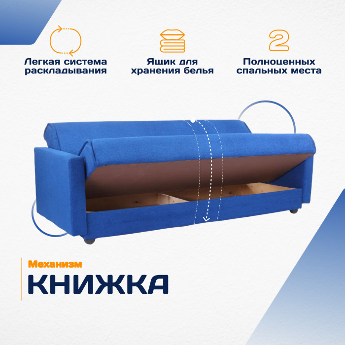 Раскладной диван-кровать, прямой, книжка, цвет синий, Милан 120