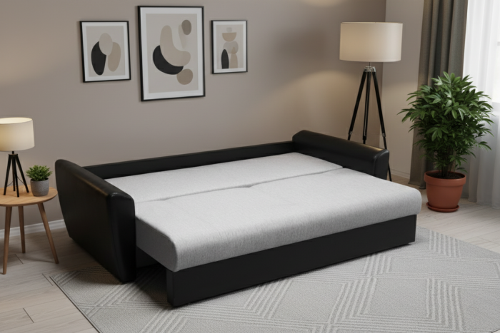 Диван-еврокнижка Амстердам 140, рогожка/экокожа серая