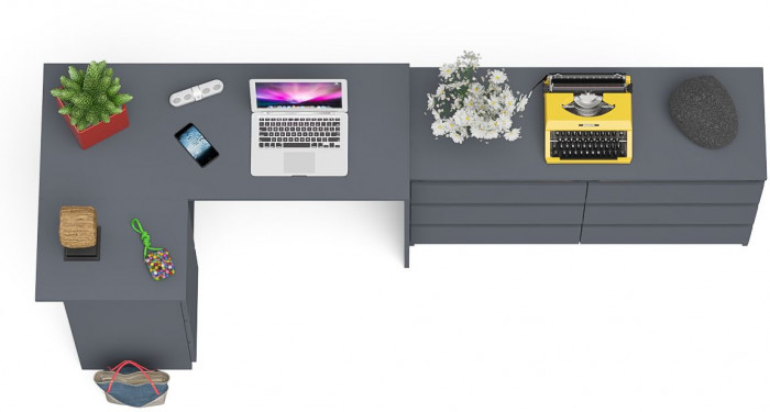 Мори компьютерный стол МС-16 левый + Комод МК1200.6, графит