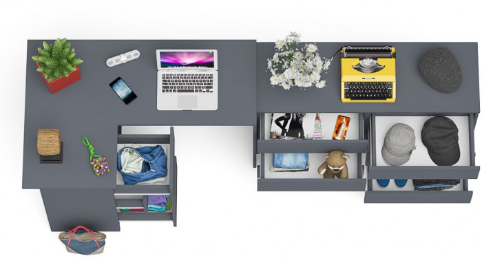 Мори компьютерный стол МС-16 левый + Комод МК1200.6, графит