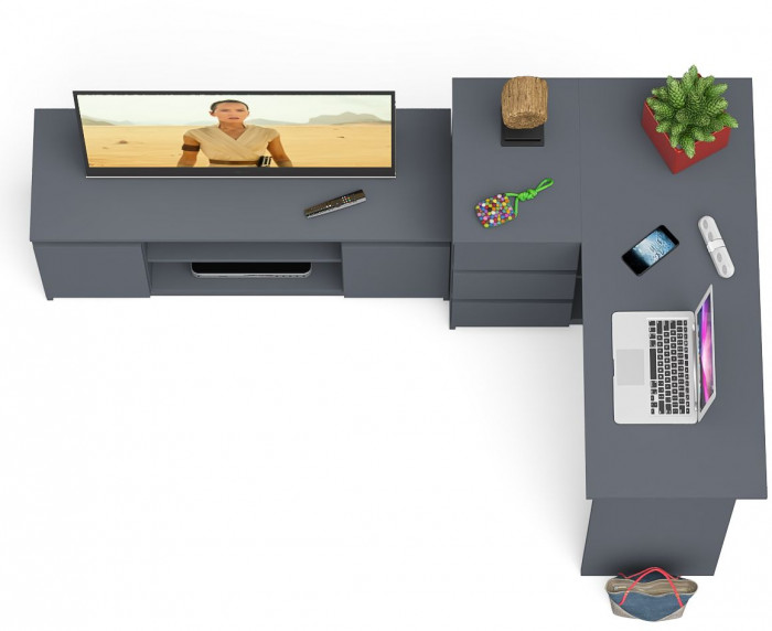 Мори компьютерный стол МС-16 левый + Тумба МТВ1200.1, графит