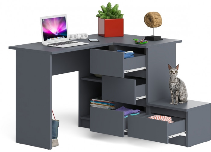 Мори компьютерный стол МС-16 правый + Тумба ТМП400.1, графит