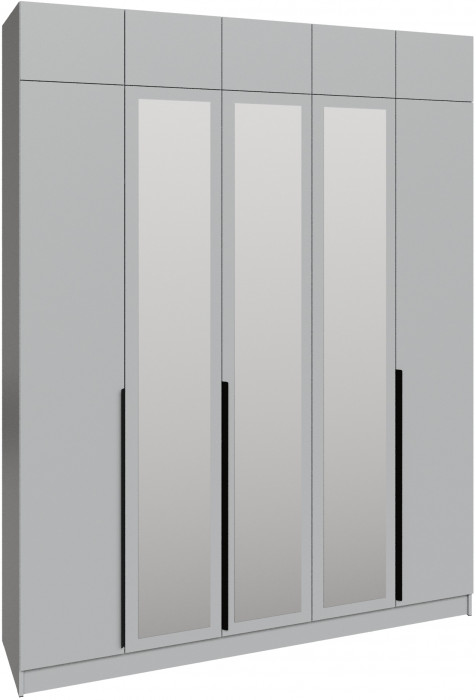 Шкаф 2,0 с антресолью и зеркалом Мадрид, Камень серый