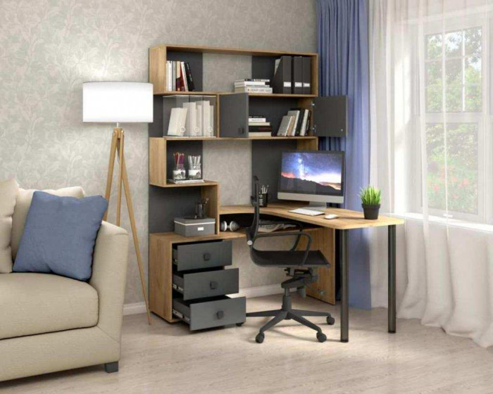 Стол Компьютерный СК-10 ПРАВЫЙ Дуб крафт/Графит