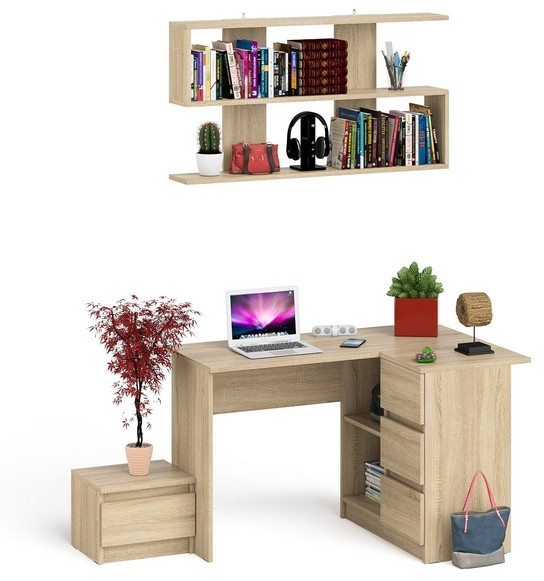Мори Стол компьютерный МС-16 правый + Тумба ТМП400.1 + Полка 1200, цвет дуб сонома, ШхГхВ 164,8х84,9х209,6 см., НЕ универсальная сборка