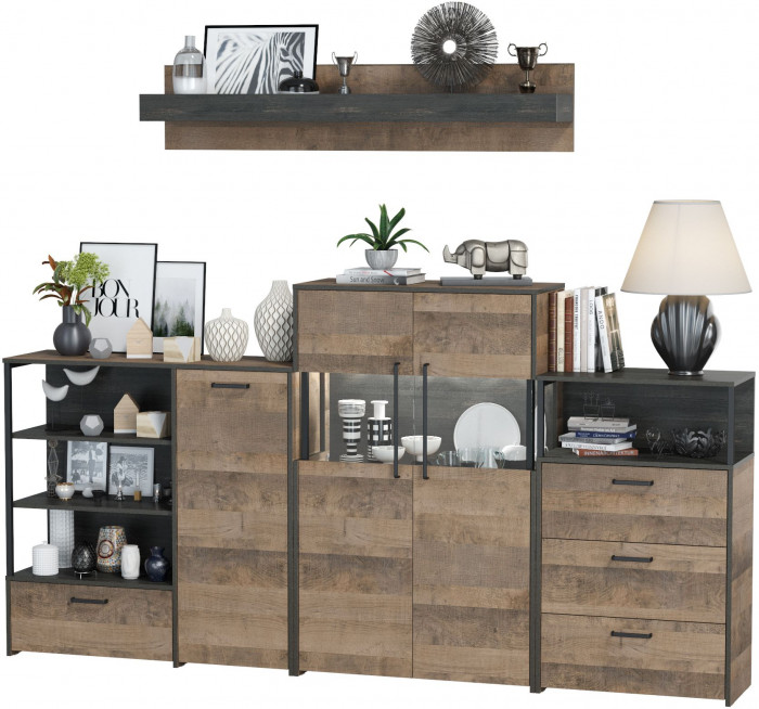 Трувор Гостиная 010, цвет дуб гранж песочный/интра, ШхГхВ 260,8х37х195 см., универсальная сборка