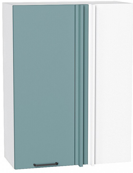 Кухонный гарнитур угловой Флэт-05, ЛДСП, 400×100 см, Белый/Серо-зеленый, стеклополки (Мрамор горный)