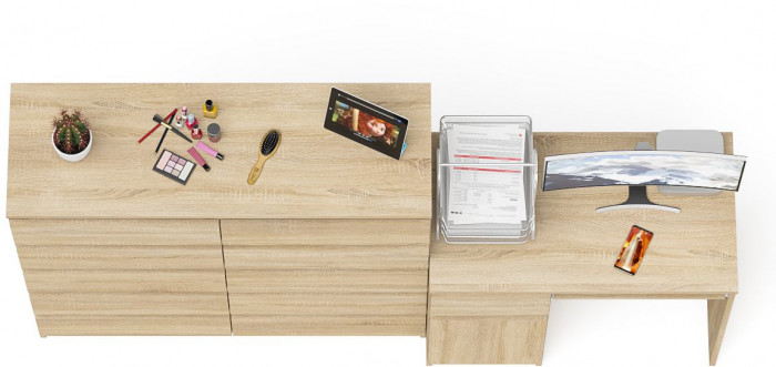 Мори Стол компьютерный МС-1 левый + Комод МК1200.10, цвет дуб сонома, ШхГхВ 210,4х50х115 см., выдвижной ящик слева, НЕ универсальная сборка