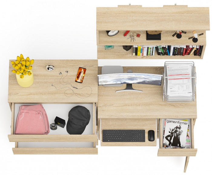 Мори Стол компьютерный МС-1 правый + Комод МК800.4 + Полка 900, цвет дуб сонома, ШхГхВ 170,4х50х209,6 см., НЕ универсальная сборка