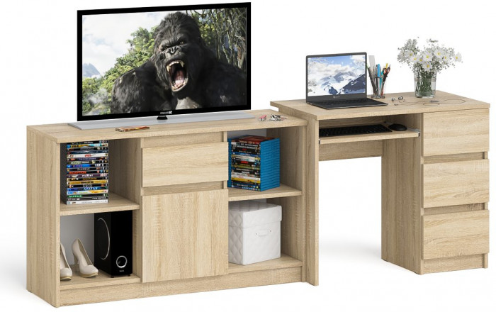 Мори Стол компьютерный МС-6 правый + Тумба МТВ1204.1, цвет дуб сонома, ШхГхВ 210,4х50х76,6 см., выдвижные ящики справа, НЕ универсальная сборка
