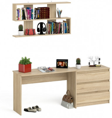 Мори Стол письменный МСП1200.1 + Комод МК800.1 + Полка 1200, цвет дуб сонома, ШхГхВ 200,8х50х209,6 см., универсальная сборка