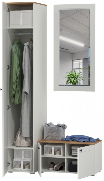 Остин Прихожая 24, цвет белый шагрень/дуб крафт золотой, ШхГхВ 120х54,3х229,6 см., универсальная сборка