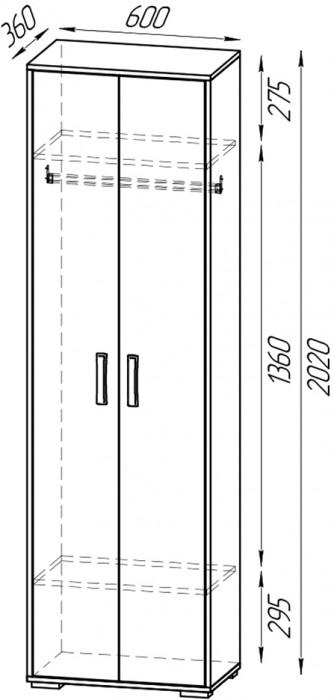 Прихожая 2-3430бод.тем/св Домино - Шкаф для одежды, цвет бодега тёмный/бодега светлый, ШхГхВ 60х36х202 см.