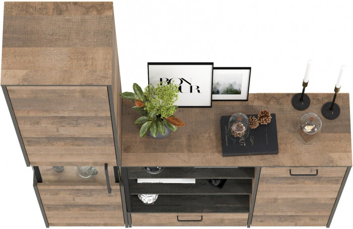 Трувор 13.205 Шкаф-пенал с витриной + 13.307.01 Комод, дуб гранж песочный/интра