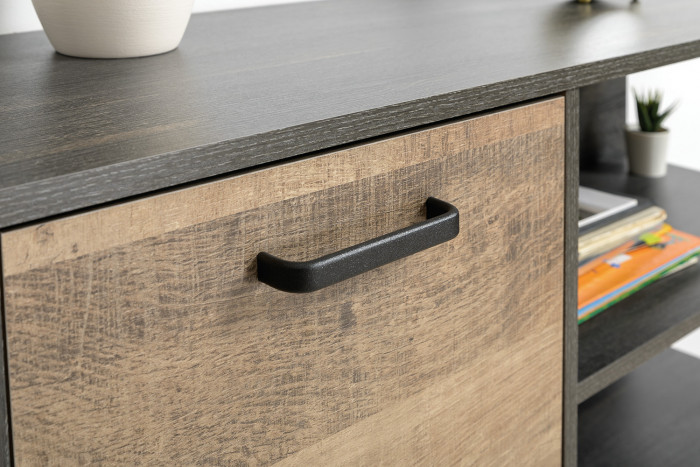 Трувор 13.205 Шкаф-пенал с витриной + 13.307.01 Комод, дуб гранж песочный/интра