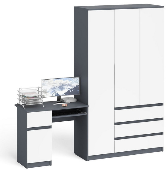 Мори компьютерный стол МС-1 левый + Шкаф МШ1200.1, графит/белый