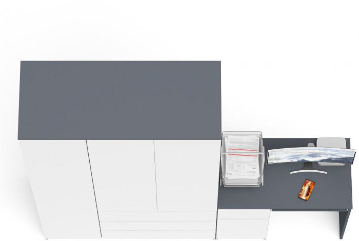 Мори компьютерный стол МС-1 левый + Шкаф МШ1200.1, графит/белый