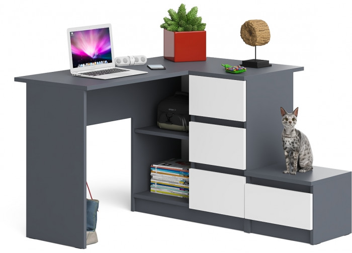 Мори компьютерный стол МС-16 правый + Тумба ТМП400.1, графит/белый