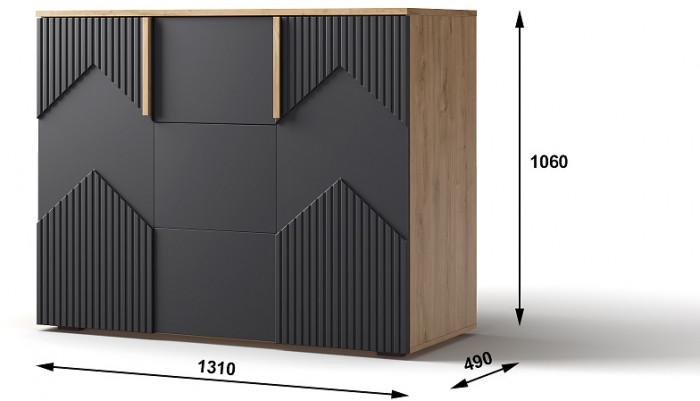 Комод 2 двери/3 ящика "Оливия" - Дуб наварра/Шагрень черная