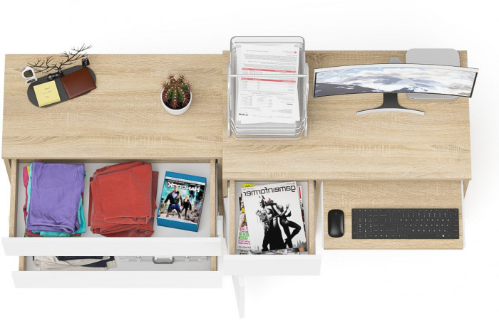 Мори Стол компьютерный МС-1 левый + Комод МК800.1, цвет дуб сонома/белый, ШхГхВ 170,4х50х76,6 см., выдвижной ящик слева, НЕ универсальная сборка