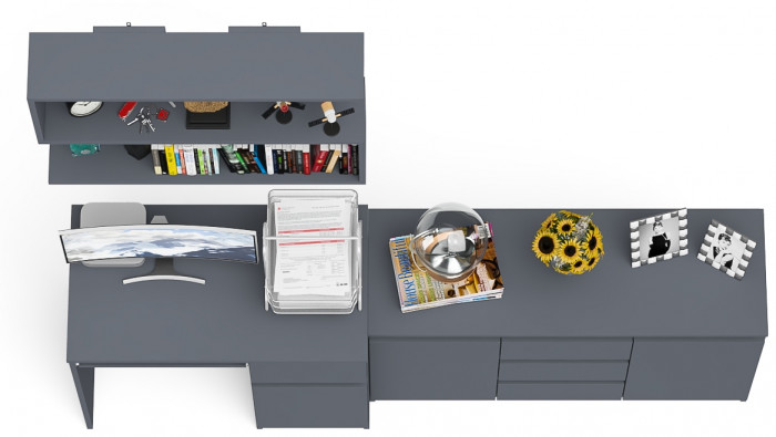 Мори Стол компьютерный МС-1 правый + Комод МК1200.3 + Полка 900, цвет графит, ШхГхВ 210,4х50х209,6 см., НЕ универсальная сборка