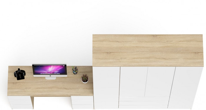 Мори Стол компьютерный МС-2 + Шкаф МШ1600.1, цвет дуб сонома/белый, ШхГхВ 295,8х50,4х209,6 см., универсальная сборка