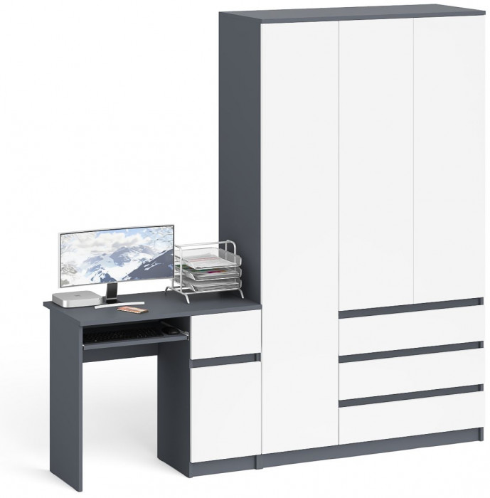 Мори компьютерный стол МС-1 правый + Шкаф МШ1200.1, графит/белый