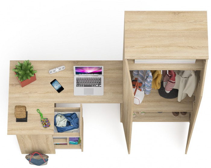 Мори компьютерный стол МС-16 левый + Шкаф МШ800.1, дуб сонома