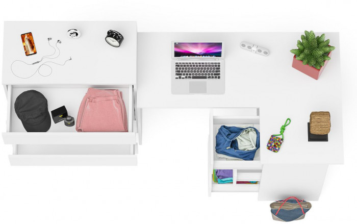 Мори компьютерный стол МС-16 правый + Комод МК800.4, белый